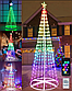 Новорічна конусна ялинка світлодіодна 180см LED гірлянда 190 лампочок мультиколір, 8 режимів,  керування через, фото 4