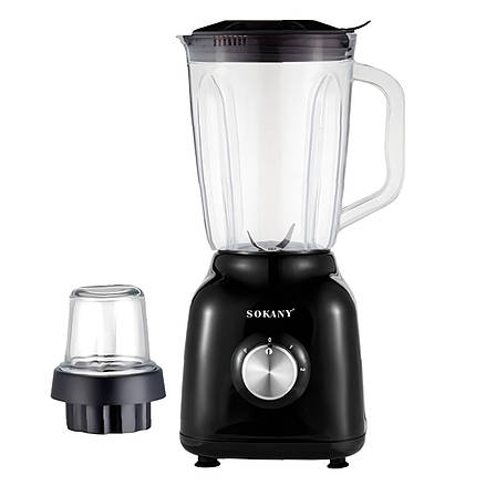 Стаціонарний блендер з кавомолкою Sokany SK-168 з пластиковою чашею 1.5л для коктейлів 500Вт Чорний, фото 1