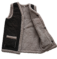 Подовжена тепла жилетка на овчині з кишенями, коричнева