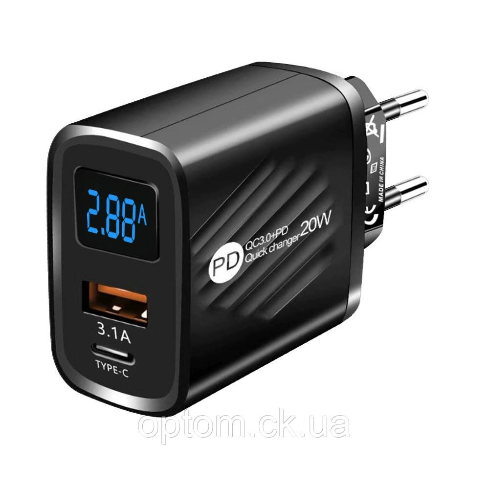 Заряджання Блочкок USB+PD 20 Wольтметр-амперметр Black