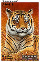 Картина для вишивки бісером А3+ 019 Тигр Смугаста велич ТМ Кольорова
