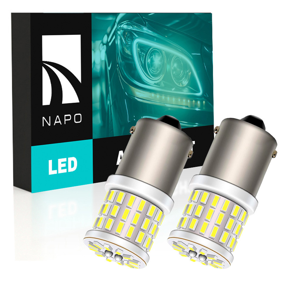 Комплект світлодіодних ламп NAPO LED 1156-3014-57smd-ceram P21W 1156 BA15S колір світіння білий 2 шт, фото 1