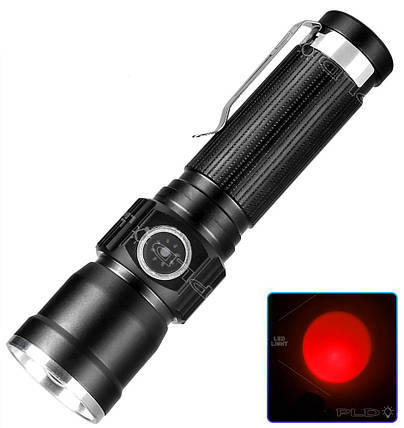 Ліхтар PLD-1812-T6 (red), 1 РЕЖИМ, 1x18650, індикація заряду, ЗП Type-C, zoom, Box, фото 1