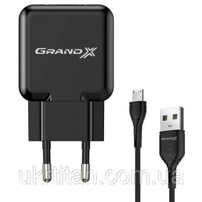 Оригінал! Зарядний пристрій Grand-X CH-03UMB (5V/2,1A + DC cable Micro USB) Black (CH-03UMB) - Вища Якість!, фото 1