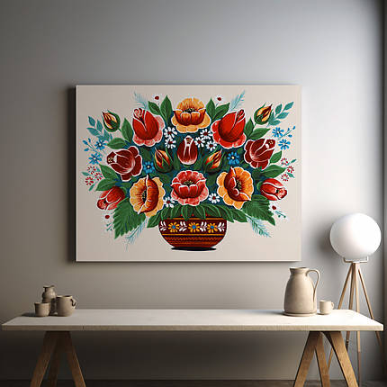 Картина на полотні "Петриківський розпис, Квітковий букет", 43×60см, фото 1