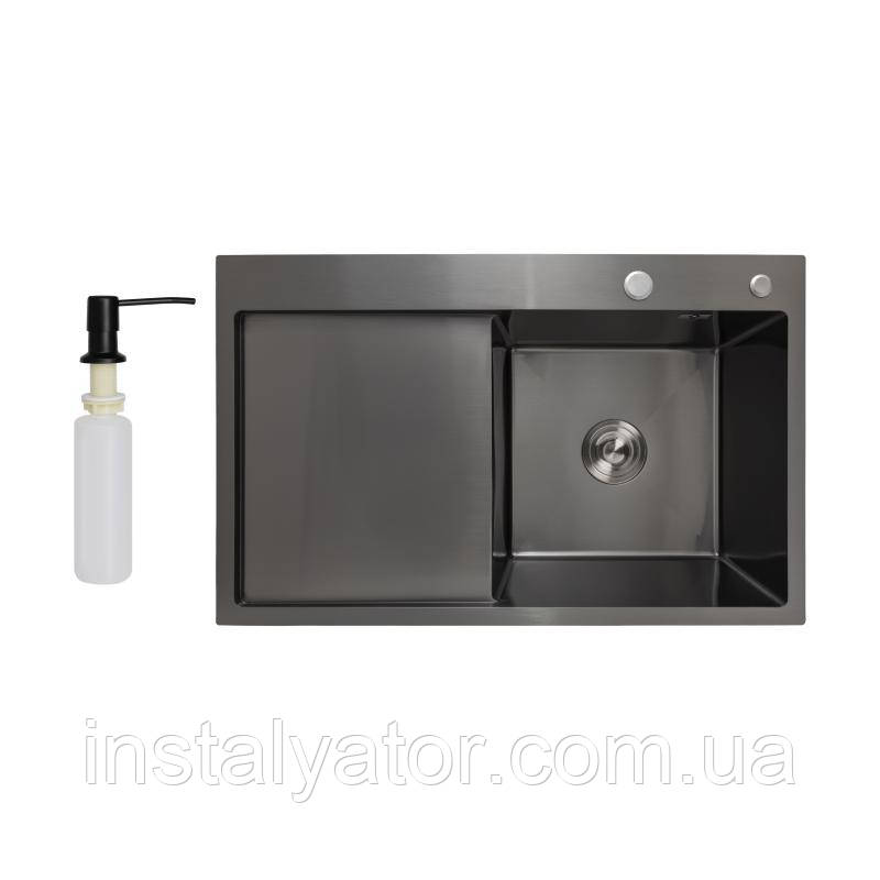 Мийка для кухні інтегрована Lidz Handmade H7849BL (LDH6545BPVD43623) Brushed Black PVD 3,0/0,8 мм