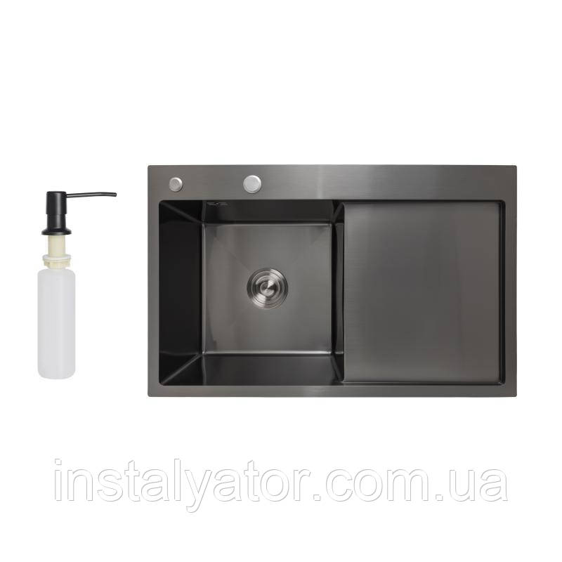 Мийка для кухні інтегрована Lidz Handmade H7849BR (LIDZH7849BRPVD3008) Brushed Black PVD 3,0/0,8 мм