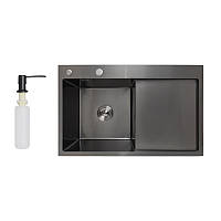 Мийка для кухні інтегрована Lidz Handmade H7849BR (LIDZH7849BRPVD3008) Brushed Black PVD 3,0/0,8 мм