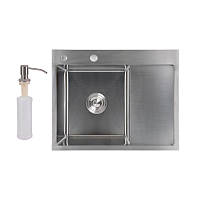 Мийка для кухні з крилом інтегрована права Lidz Handmade H6350R (LDH6350BRUR45587) Brushed Steel 3,0/1,0 мм