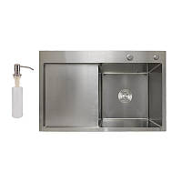 Мийка для кухні з крилом інтегрована ліва Lidz Handmade H7849L (LDH7849BRUL45592) Brushed Steel 3,0/1,0 мм