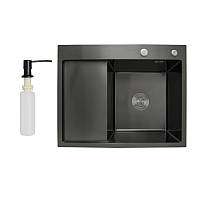 Мийка для кухні з крилом інтегрована ліва Lidz Handmade H6350BL (LDH6350BRUL45589) Brushed Black PVD 3,0/1,0мм