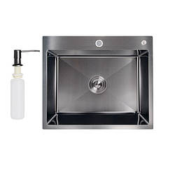 Кухонна мийка з нержавіючої сталі Lidz H6050B 3.0/1.0 мм PVD Black (LDH6050BPVD3008) Чорний/Графіт