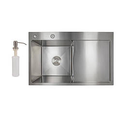 Мийка для кухні з нержавіючої сталі з крилом чаша зліва Lidz H7849R Brushed Steel 3,0/1.0 мм Сатин