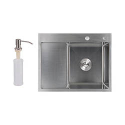 Мийка для кухні з нержавіючої сталі 63х50 см з крилом Lidz H6350L Brushed Steel 3,0/1,0 мм чаша праворуч Сатин
