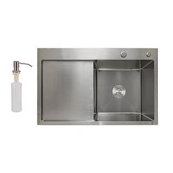 Мийка для кухні з нержавіючої сталі з крилом чаша праворуч Lidz H7849L Brushed Steel 3,0/1.0 мм Сатин