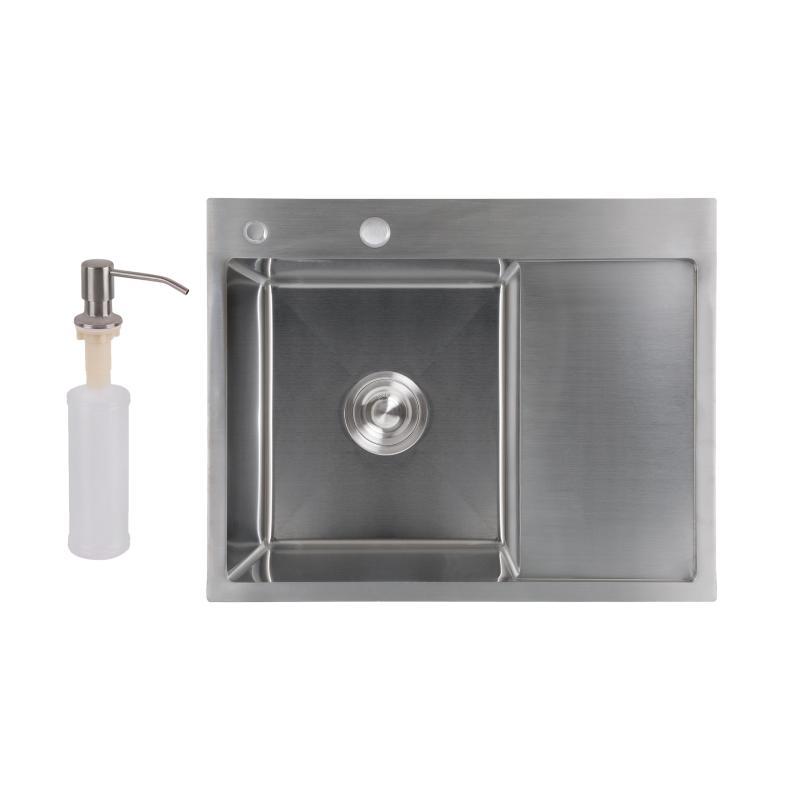 Мийка для кухні інтегрована Lidz Handmade H6350R крило праворуч (LDH6350BRUR45587) Brushed Steel 3,0/1,0 мм, фото 1