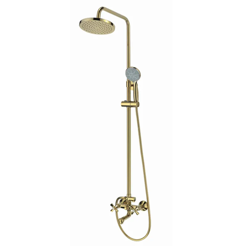 Душова колона із змішувачем MIXXUS Premium Retro Gold-009-J, латунь, дворукояточний, золотий, настінний монтаж, шланг 150 см