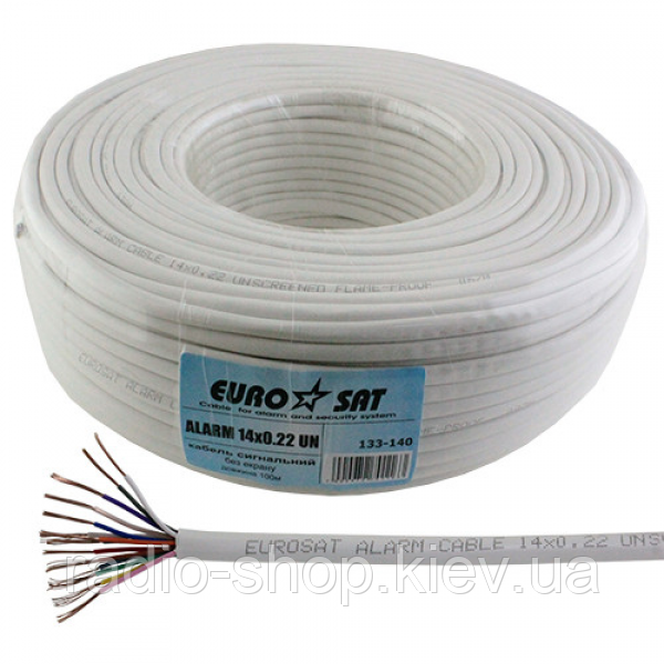 Кабель сигнальний 14 жил (7x0,22 мм) без екрана, алюміній плакований міддю, білий, 100 м, EUROSAT, фото 1