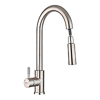 Змішувач для кухні Zerix LUX-014 (ZX4874) з висувною лійкою, одноважільний, поворотний, нержавіюча сталь SUS 304
