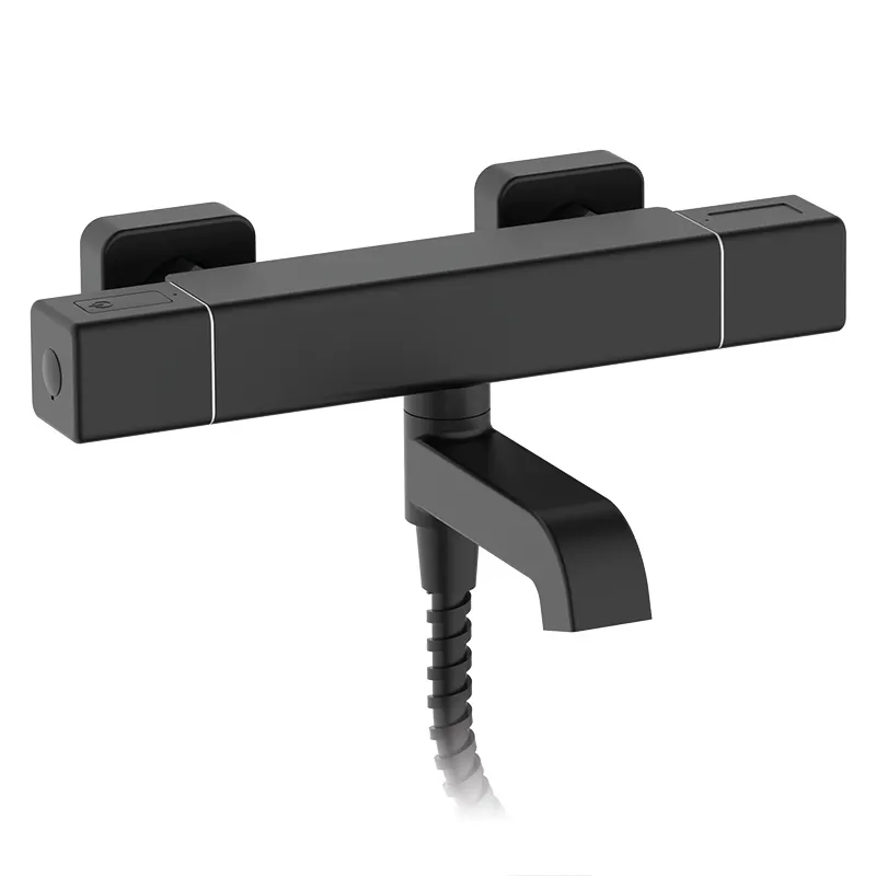 Термостатичний змішувач для ванни з коротким виливом Koer KB-47011-05 (Колір чорний матовий) (KR4721), настінний монтаж, латунь