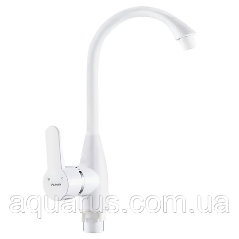 Пластиковий змішувач для кухні PLAMIX Mario-011 (W) White (з підводкою) (PM0609), фото 1