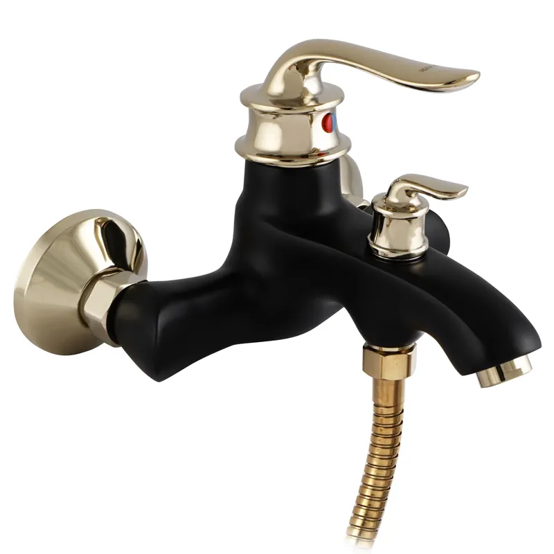 Змішувач для ванни ZERIX Z30219-6 (ZX0465) — одноважільний змішувач для ванни з коротким виливом, чорний матовий/золотий колір