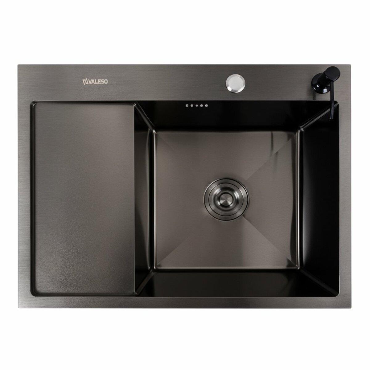 CM 65*50 R Мийка PVD чорна Valeso Handmade (круглий сифон 3.0/0.8), фото 1