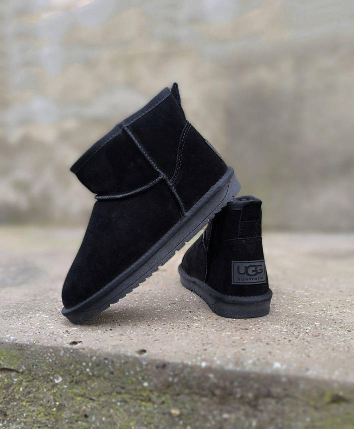 Уги низькі ЧОРНІ замшева шкіра натуральна унісекс з лейбл UGG напівчоботи черевики, фото 1