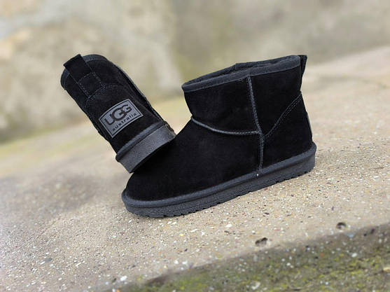 Уги низькі ЧОРНІ замшева шкіра натуральна унісекс з лейбл UGG напівчоботи черевики, фото 4