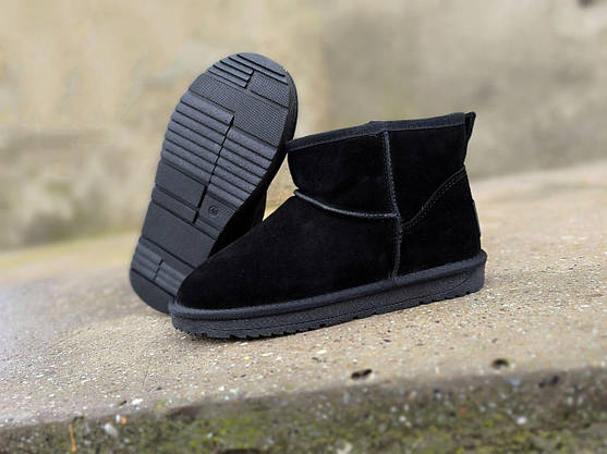 Уги низькі ЧОРНІ замшева шкіра натуральна унісекс з лейбл UGG напівчоботи черевики, фото 5