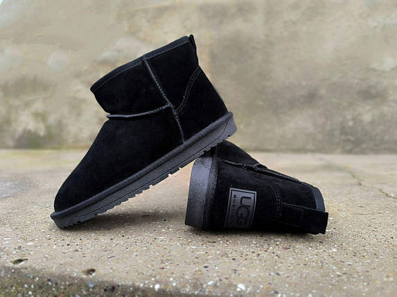 Угги низкие ЧЕРНЫЕ замшевая кожа натуральная унисекс с лейбл UGG полусапож, фото 1