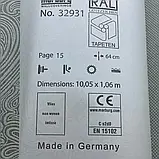 Шпалери вінілові 10.05 × 1.06 м Marburg 32931, бірюзові для спальні, вітальні, кухні, коридору, ванної кімнати, фото 6