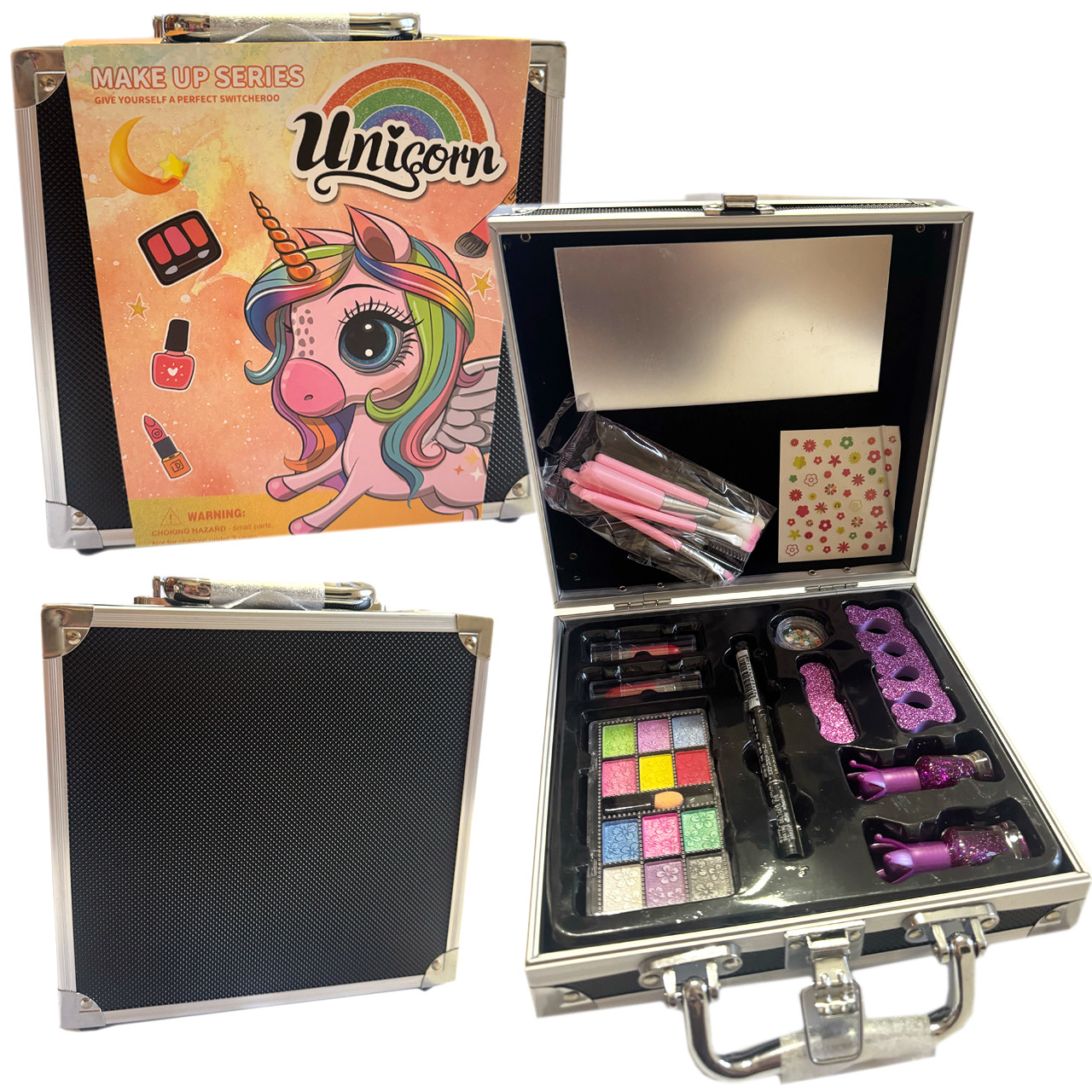 Косметика Єдиноріг 1 у валізі тіні лаки пензлики помади блискітки 15 дет 21*21*7см (QH1001-1B), фото 1