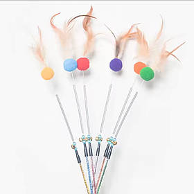 Дражнилка для кішок з помпоном і пір'ям 60 см