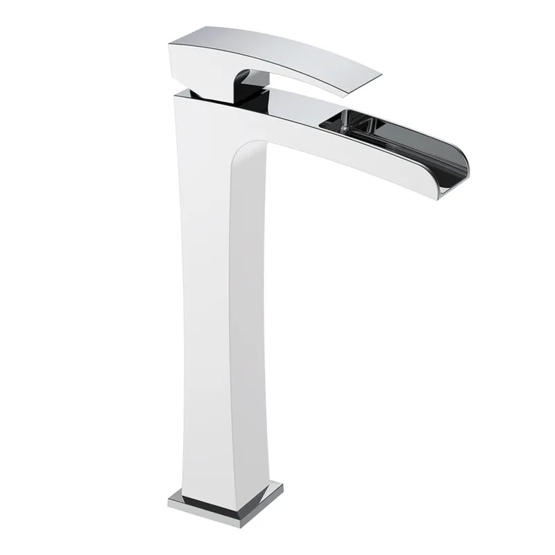 Змішувач для умивальника Koer KB-15007-04 високий водоспад (Колір хром+білий) (KR5156), фото 1