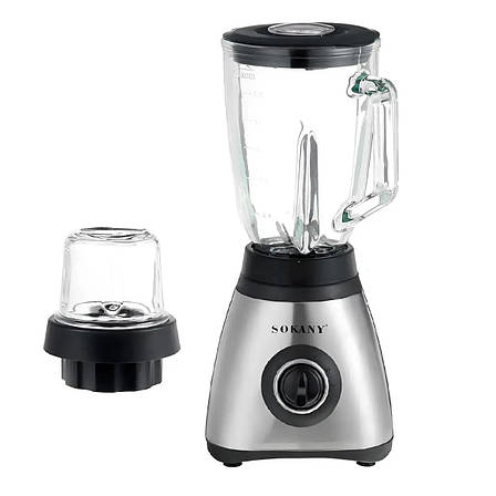 Стаціонарний блендер з кавомолкою Sokany SK-146S з пластиковою чашею 1.5л для коктейлів 450Вт 3 режими Чорний, фото 1