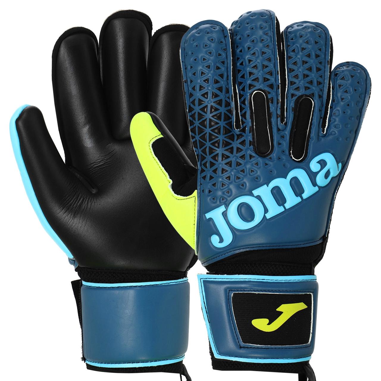 Рукавиці воротарські професійні із захистом пальців Joma PREMIER 401195-301 розмір 7-12 чорний синій-жовтий