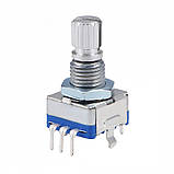 Енкодер з кнопкою EC11 12x12xh22мм, 5 pin, шток 15мм, 20 імпульсів, фото 4