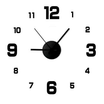 Настінний 3D годинник з безшумним механізмом 40 см × 40 см, чорний (KG-12572)