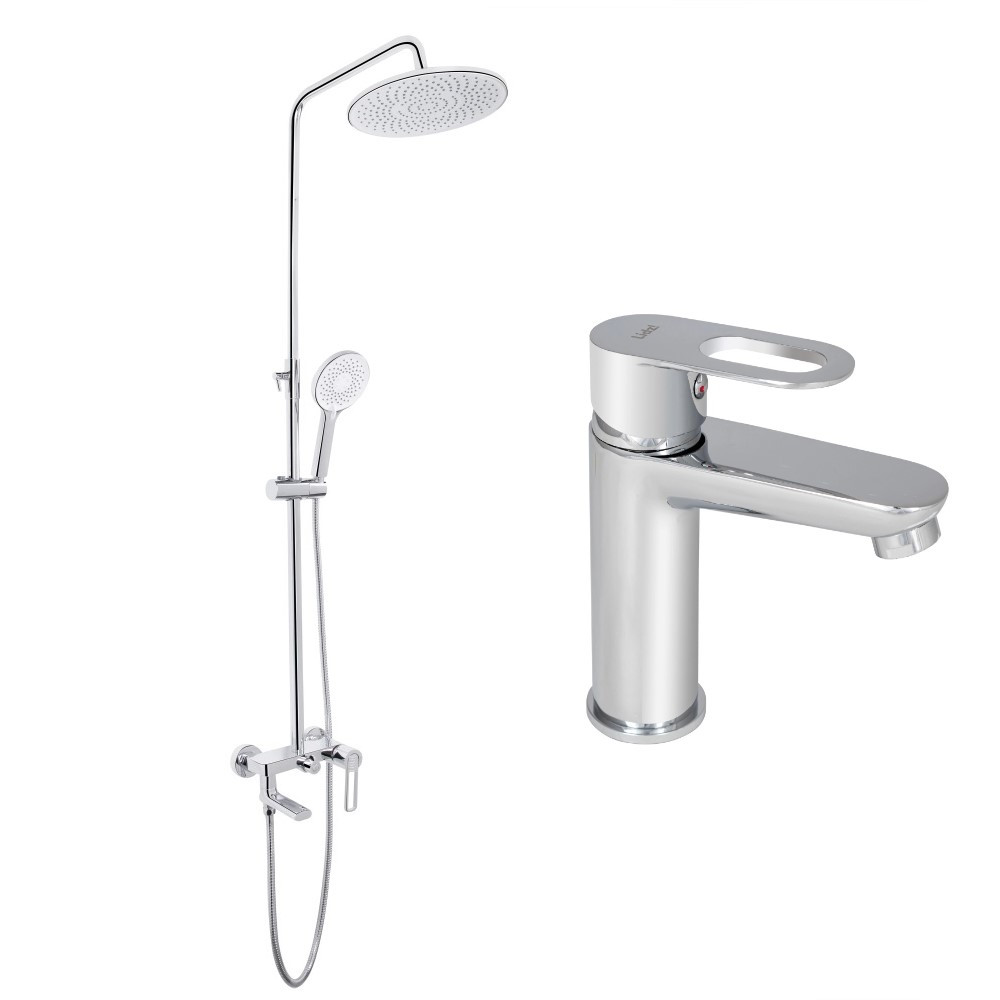 Душова система універсальна Q-tap Taurus Chrome на три споживачі з виливом + змішувач для раковини