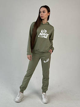 Жіночий спортивний костюм Nike Худі + Штани хакі Комплект Найк весняний осінній
