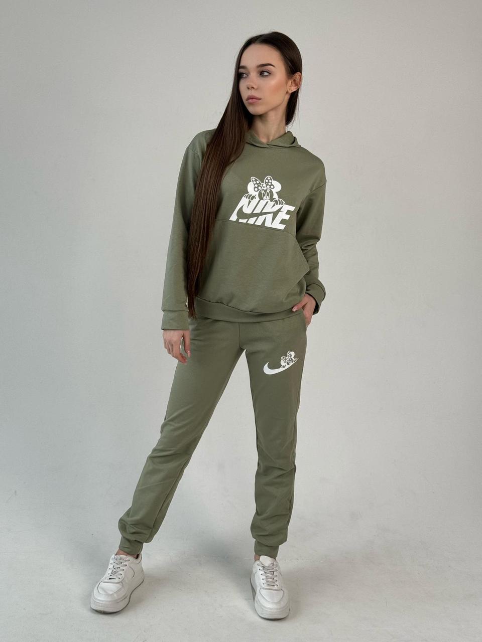 Жіночий спортивний костюм Nike Худі + Штани хакі Комплект Найк весняний осінній, фото 1