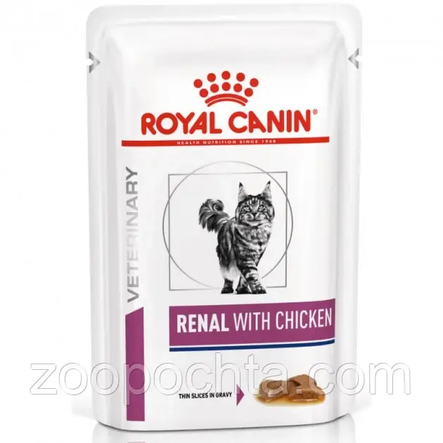 Лікувальний вологий корм Royal Canin Renal (Роял Канін Ренал ) для кішок у разі захворювань нирок, курка 85ГРх12шт, фото 1