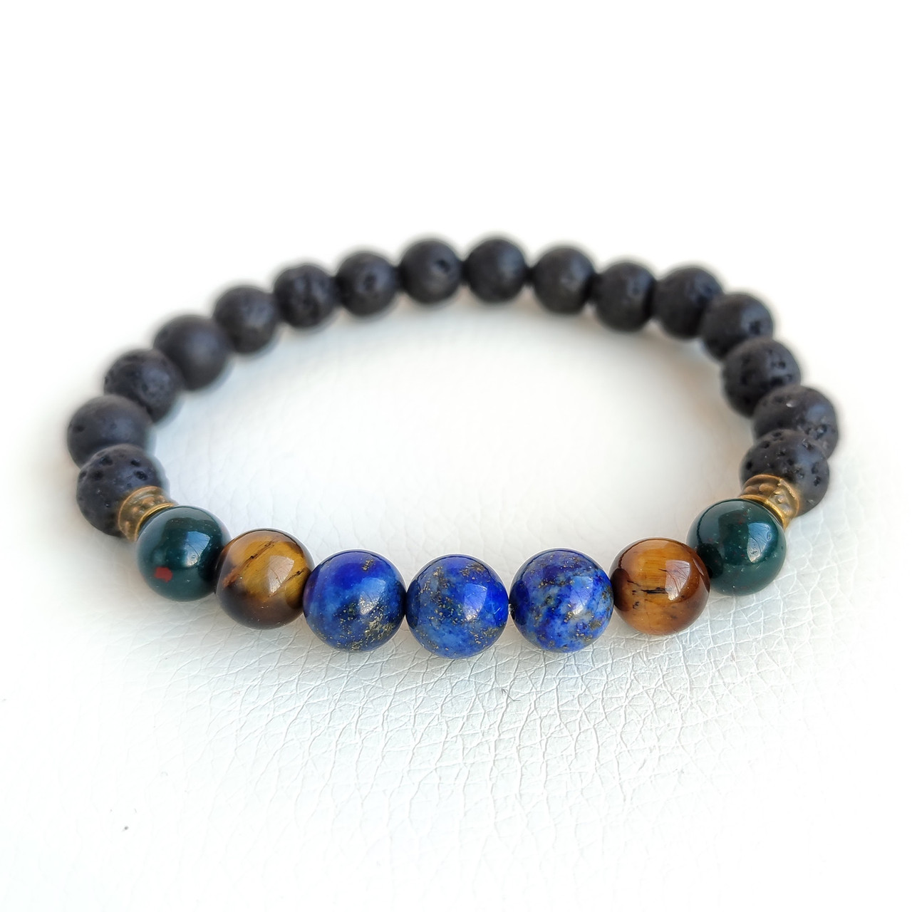 Браслет для Стрільця з Лазуріта Тигрового ока Геліотропа d 8мм