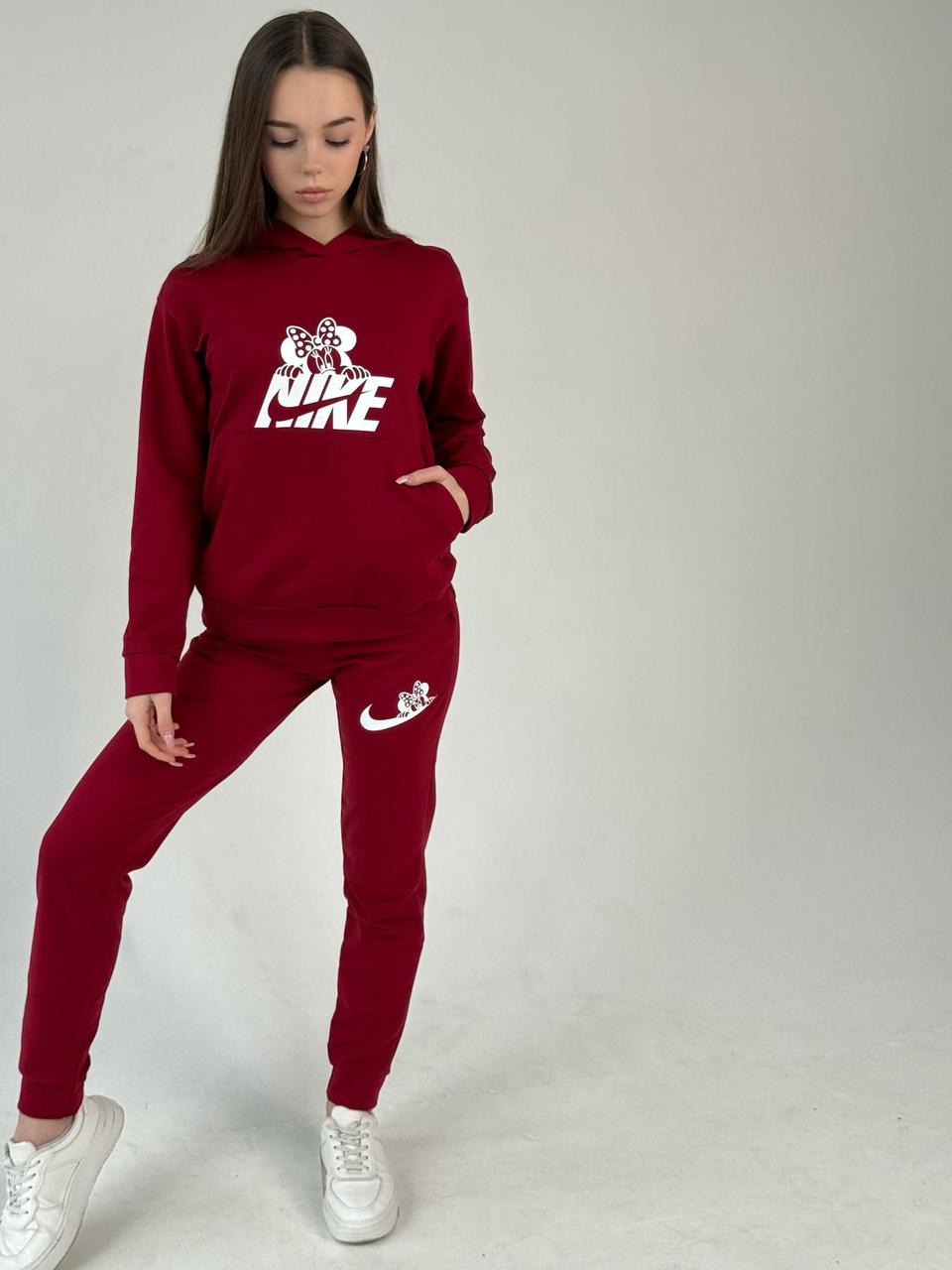 Жіночий спортивний костюм Nike Худі + Штани бордовий Комплект Найк весняний осінній, фото 1