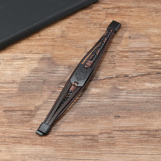 Браслет чоловічий шкіряний Wolf Brown