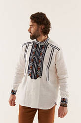 Чоловіча вишита сорочка білого кольору з різнокольоровим вишитим орнаментом розміри S, M, L, XL