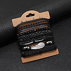 Браслет чоловічий шкіряний Wing Black 6 шт у наборі, фото 3