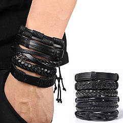 Браслет чоловічий PU-шкіра Strong Weave 6 шт у наборі