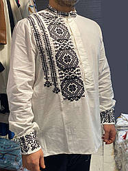 Чоловіча вишиванка сорочка білого кольору з чорною вишивкою розміри S, M, L, XL, 2ХL.